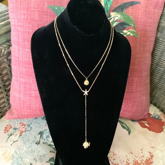 Lilly Pulitzer NECKLACE Gold Seascape Starfish Layered Chain CRYSTAL Charm NWT - Picture 13 of 14